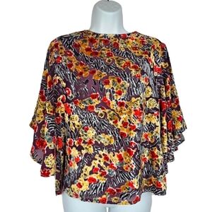 Topshop Semi Sheer Velvet Floral Bell Sleeve